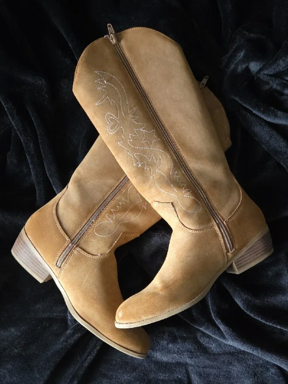 Children's Tan Faux Suede Western Boots